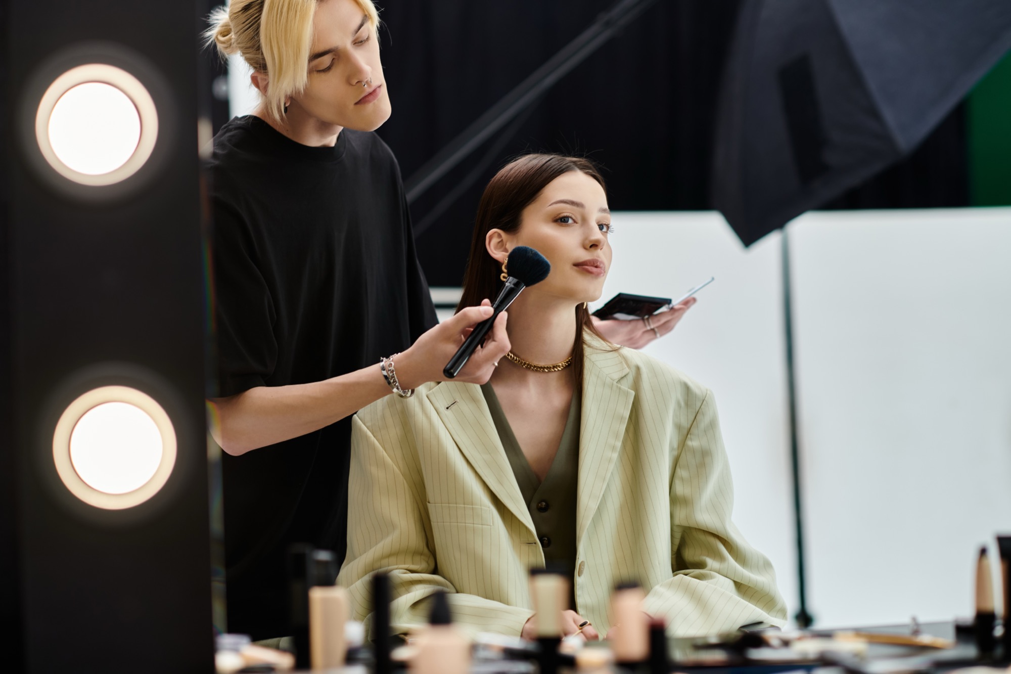 Beauty artist completing a precise treatment in a studio